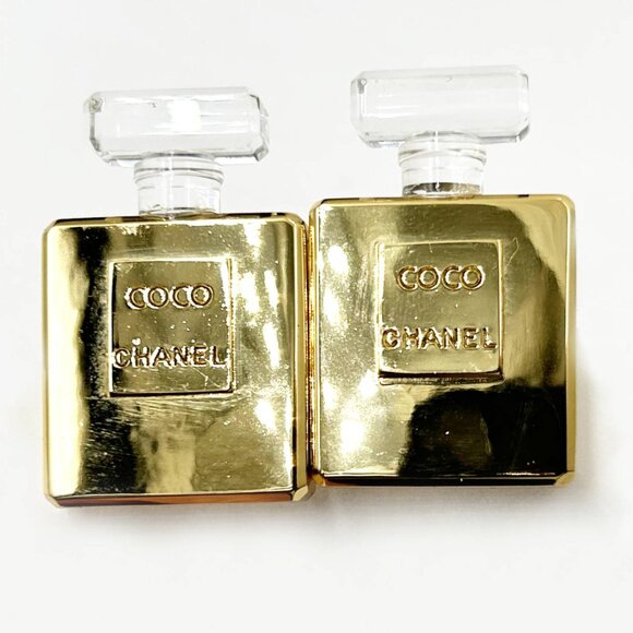 Chanel Vintage Gold Plated Perfume Bottle Large Clip on Earrings Miley Cyrus - Picture 2 of 4